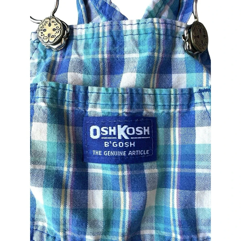 Vintage OshKosh B’Gosh Vestbak Plaid Shortalls Romper Baby 24M Blue Cotton